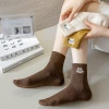 Sock stall, one-piece consignment, mid-calf socks, autumn and winter women's socks, cute kitten embroidered women's long socks, casual women's socks, solid-colored cotton socks, one-piece consignment Specification image